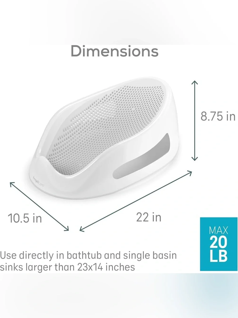 Angelcare White Baby Bath Support - Non-Slip Comfort Seat